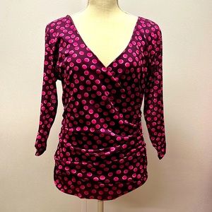 Elle 3/4 length Sheer Sleeve Top Polka Dot Blouse Size L